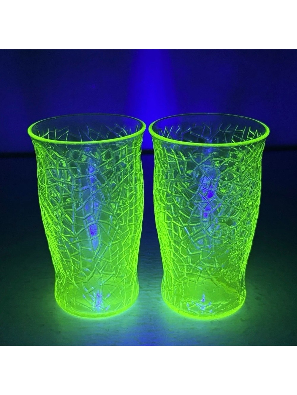 Vintage Uranium Crackle Shot Glass 3 3/4 tall set of 2